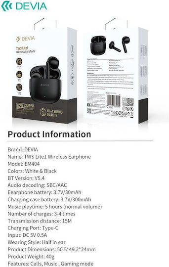 Devia EM404 Lite1 Earbud Bluetooth Handsfree Earphones with Charging Case Black view 2
