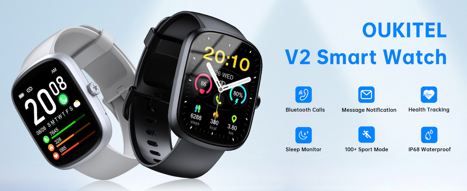 Oukitel V2 Smartwatch with Heart Rate Monitor (Black) view 9