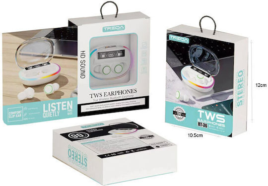 Treqa BT-36 In-ear Bluetooth Handsfree Earphones with Sweat Resistance and Charging Case White vista 2