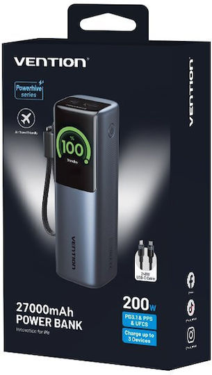 Vention Powerhive 27000mAh 200W with USB-A Port and USB-C Port Black view 3
