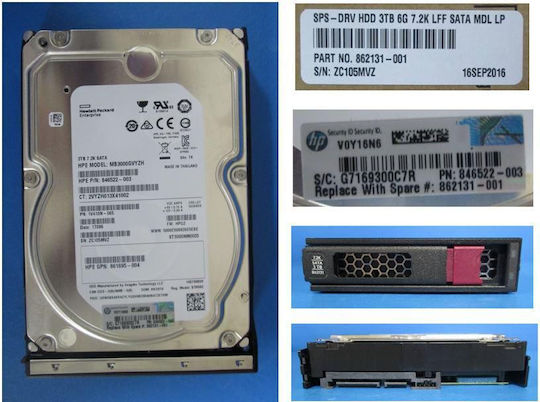 HP Enterprise 3TB HDD Hard Drive 3.5" SATA III 7200rpm for Server 862131-001