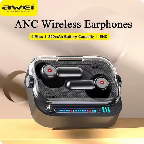 Awei T58 ANC In-ear Bluetooth Handsfree Earphones with Sweat Resistance and Charging Case Black vue 5