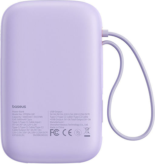 Baseus QPow 2 Power Bank 10000mAh 30W with USB-A Port and USB-C Port Purple view 3