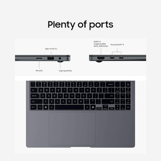 Samsung Galaxy Book4 Pro 16" OLED Touchscreen 120Hz (Ultra 7-155H/32GB/1TB SSD/W11 Home) Moonstone Gray (US Keyboard) view 5