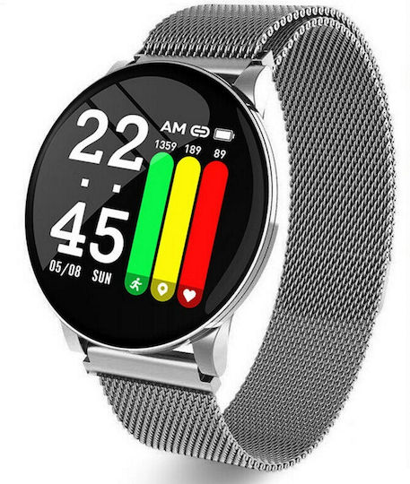 Smartwatch Fitness Bracelet Sport Fashion Wear W8 1.3 Inch Display Step Distance Monitoring Heart Rate Detection Anti-lost Function Photo Control Call Text Notifications Ip67 Waterproof Silver Metal view 1