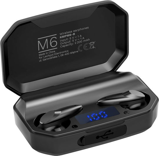 Kruger & Matz M6 Earbud Bluetooth Handsfree Earphones with Charging Case Black view 3