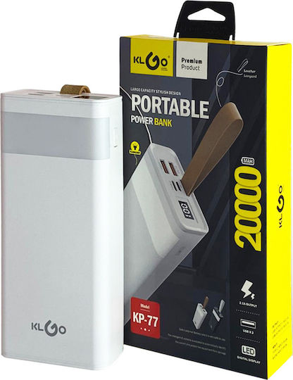 KLGO KP-77 Power Bank 20000mAh with 2 USB-A Ports White