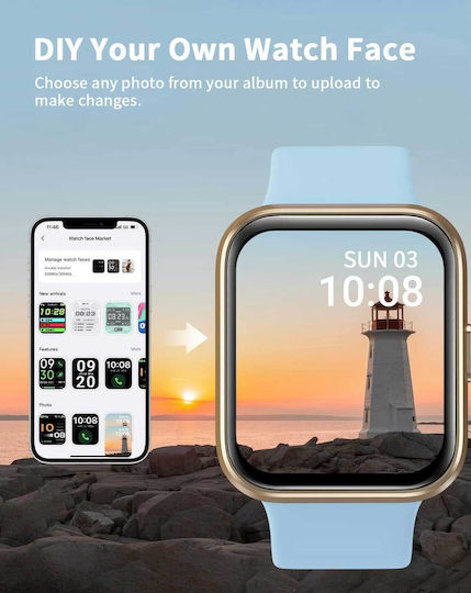 Tensky ID208 Plus Smartwatch with Heart Rate Monitor (Light Blue) view 5