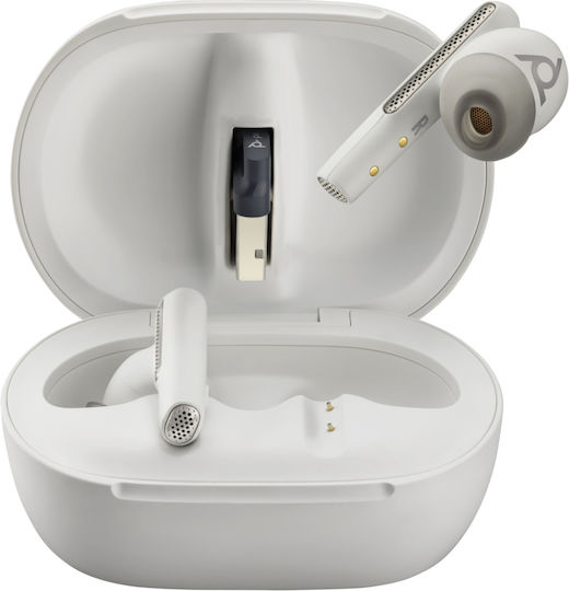 Poly Voyager Free 60+ UC M +Touchscreen Charge Case In-ear Bluetooth Handsfree Earphones with Charging Case White Sand