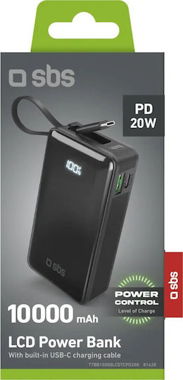 SBS Power Bank 10000mAh 22.5W with USB-A Port and USB-C Port Power Delivery Black view 2