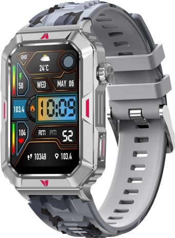 Cf26 1.57inch Bt5.2 Smart Bracelet Support Sleep Detection Style:silicone Strap Camo Silver view 1