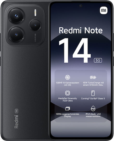 Xiaomi Redmi Note 14 NFC 5G Dual SIM (6GB/128GB) Midnight Black view 1