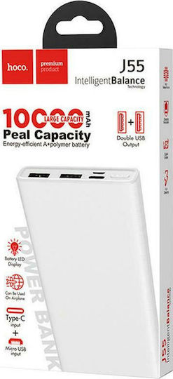 Hoco J55 Neoteric Power Bank 10000mAh with 2 USB-A Ports White view 2