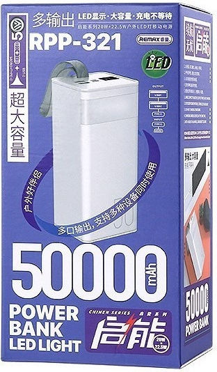 Remax RPP-321 Chinen Series Power Bank 50000mAh 22.5W with 2 USB-A Ports and USB-C Port White Ansicht 4
