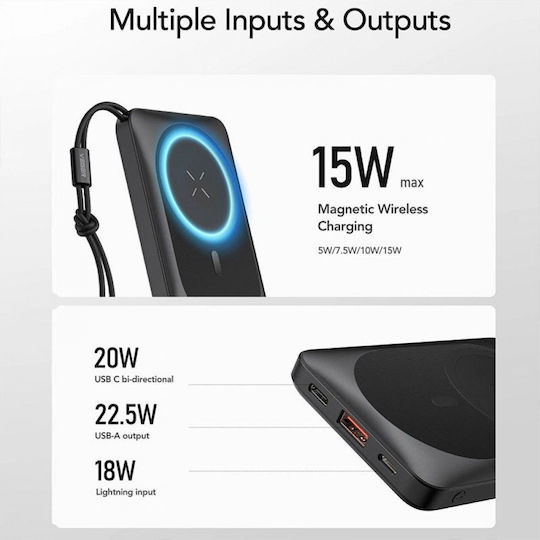 Charmast W1151 MagSafe Power Bank 10000mAh 20W with USB-A Port and USB-C Port Power Delivery / Quick Charge 3.0 Black view 4