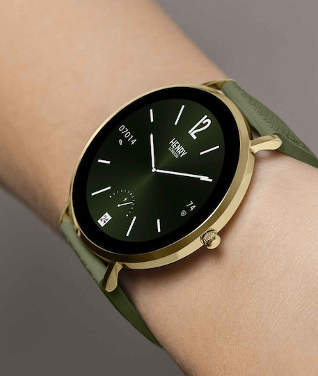 Henry London Smart Stainless Steel 43mm Smartwatch with Heart Rate Monitor (Gold & Forest Silicone) view 8