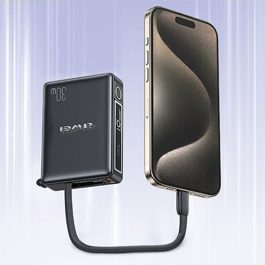 Awei P87K Power Bank 10000mAh 30W with USB-A Port and USB-C Port Black view 5