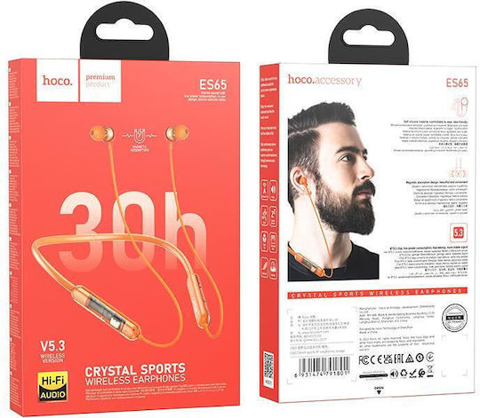 Hoco ES65 Crystal Sports In-ear Bluetooth Handsfree Earphones Orange vue 2