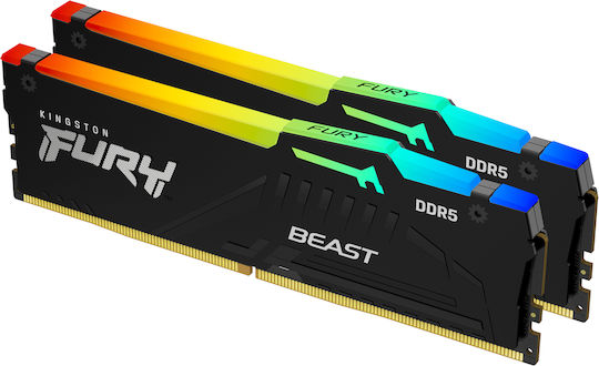 Kingston FURY Beast RGB DDR5 32GB RAM with 2x16GB Modules and Speed 6400 for Desktop KF564C32BBEAK2-32