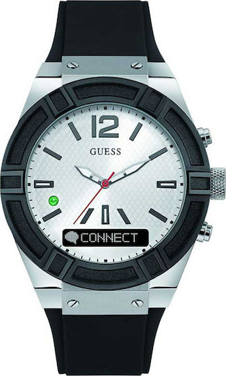 Guess Connect Hybrid Stainless Steel Smartwatch (Black Rubber Strap)