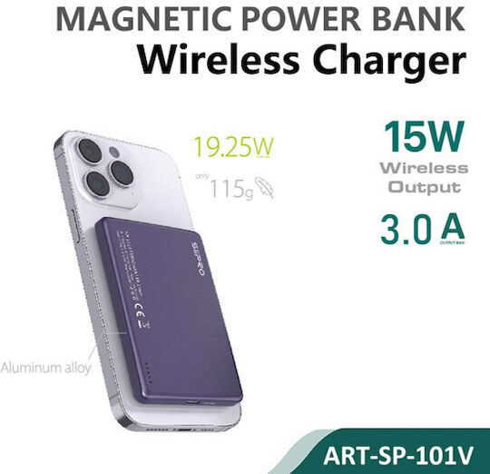 SiiPro Ultra Thin MagSafe Power Bank 5000mAh 15W with USB-C Port Purple
