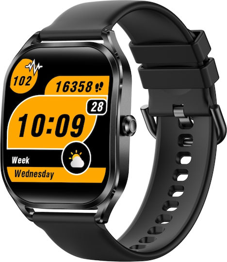 Aoke GH35 Smartwatch with Heart Rate Monitor (Black Case / Black Silicone Strap) view 1