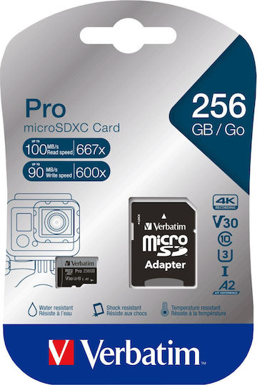 Verbatim Pro microSDXC 256GB U3 V30 A2 UHS-I 100MB/s with Adapter view 2