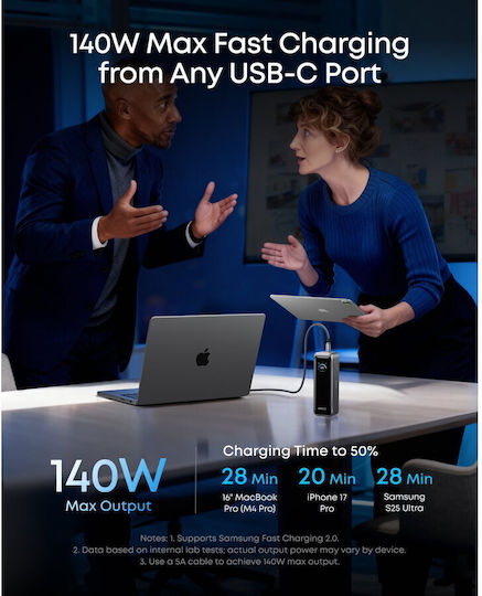 Anker Prime Power Bank 20100mAh 220W with USB-A Port and 2 USB-C Ports Black view 4