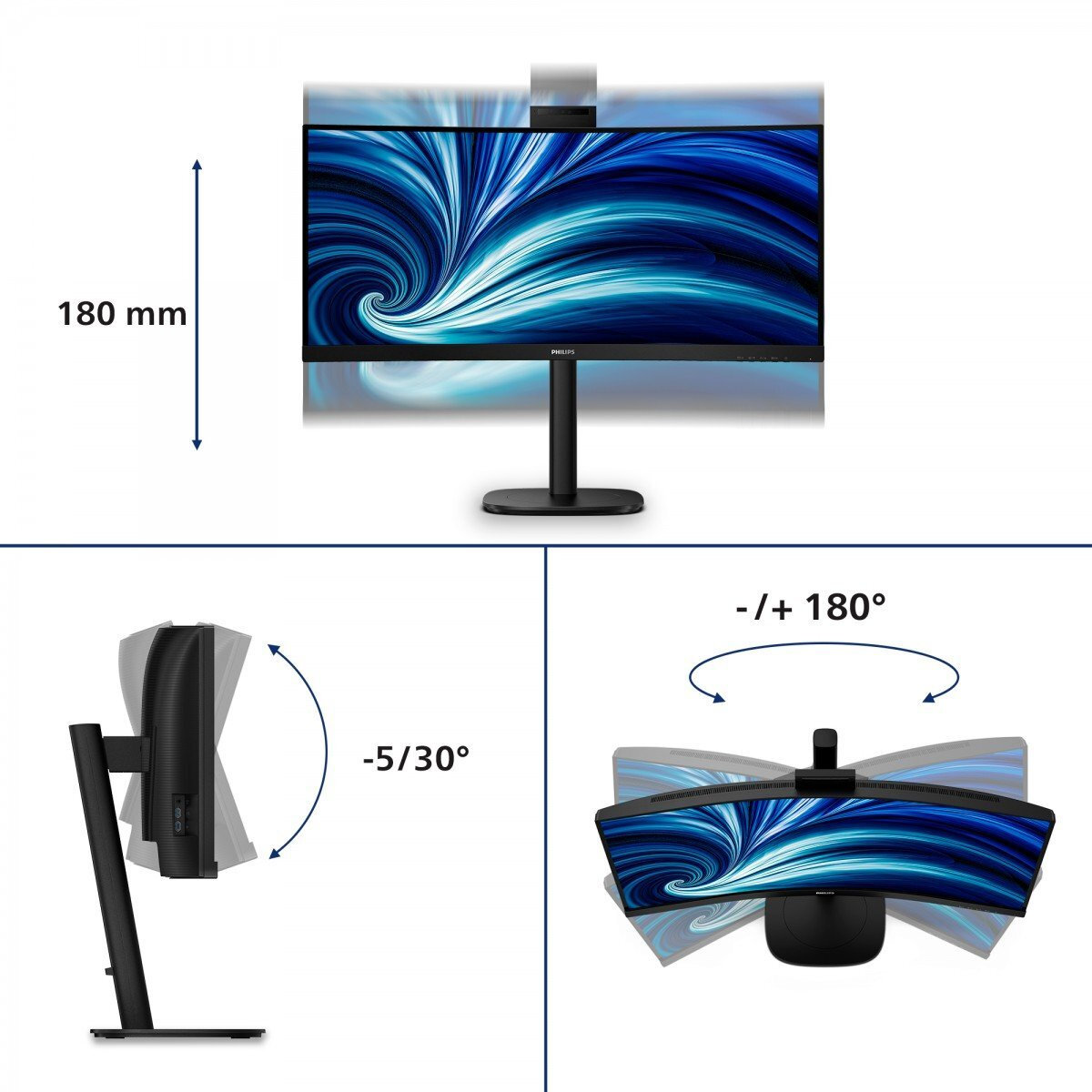 Philips 34B2U3600CH Ultrawide VA HDR Curved Monitor 34" QHD 3440x1440 view 2