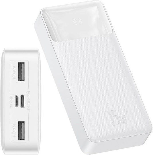 Baseus Bipow Power Bank 20000mAh 15W with 2 USB-A Ports and USB-C Port White