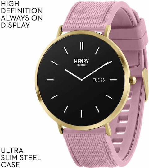 Henry London Smart Stainless Steel 43mm Smartwatch with Heart Rate Monitor (Gold & Blush Silicone) view 7