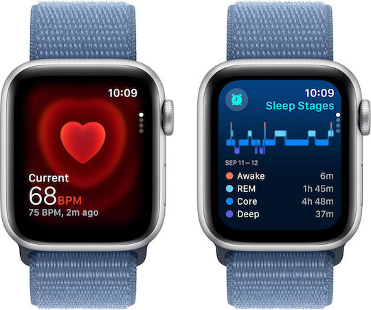 Apple Watch SE 2023 Aluminium 40mm Waterproof with Heart Rate Monitor (Silver with Winter Blue Sport Loop) view 3