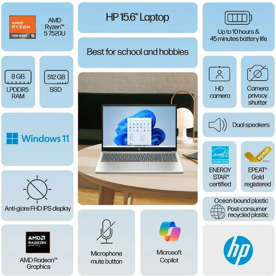 HP 15-fc0041wm 15.6" IPS FHD (Ryzen 5-7520U/8GB/512GB SSD/W11 Home) (US Keyboard) view 3