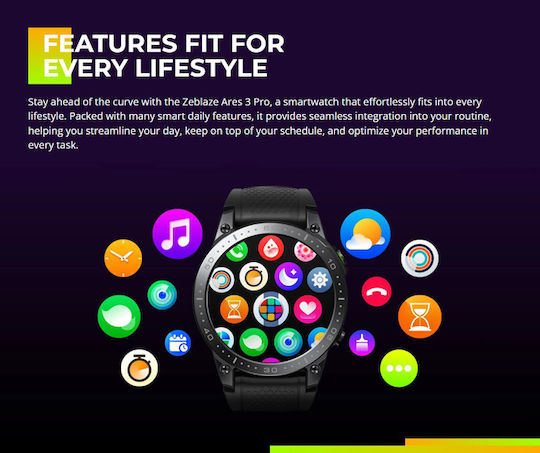 Zeblaze Ares 3 Pro 49mm Smartwatch with Heart Rate Monitor (Black) view 8