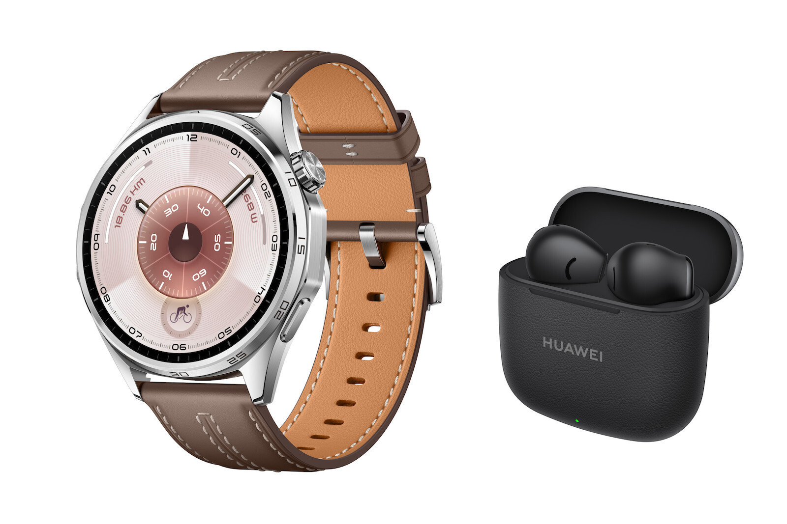 Huawei Watch GT 6 Stainless Steel 46mm Waterproof with Heart Rate Monitor (Grey Leather + Huawei Freebuds SE 3 Black) view 1