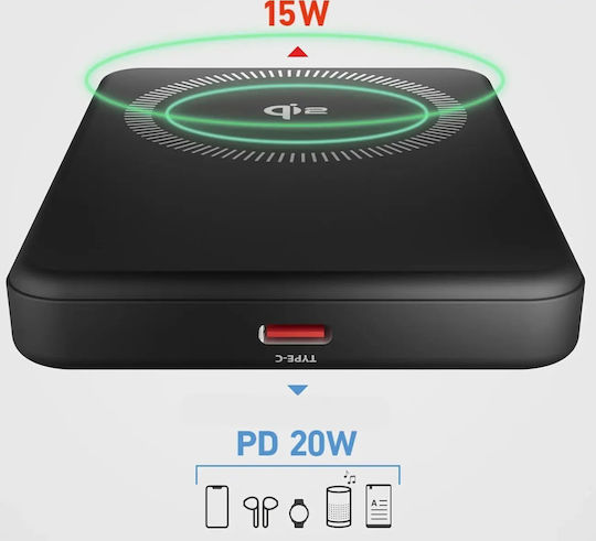 SBS Mag Power Qi2 MagSafe 5000mAh 15W with USB-C Port Black view 5