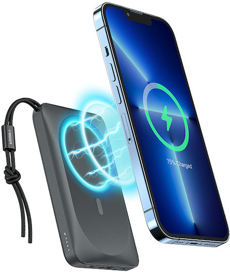 Veger MagOn Magnetic Wireless MagSafe Power Bank 10000mAh 20W with USB-A Port and USB-C Port Power Delivery / Quick Charge 3.0 Gray view 3
