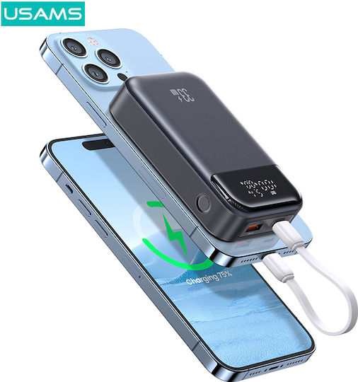 Usams CD221 Power Bank 10000mAh 33W with USB-A Port and USB-C Port Gray view 5