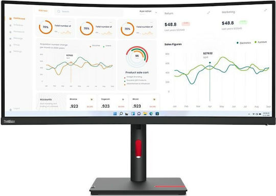 Lenovo ThinkVision T34w-30 Ultrawide VA Curved Touch Monitor 34" QHD 3440x1440 with Response Time 4ms GTG