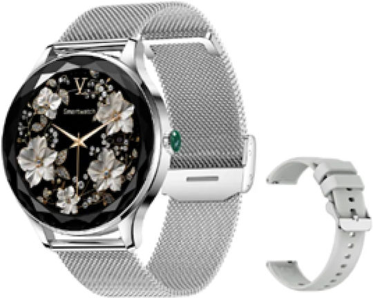 Aoke Gx23Pro Smartwatch with Heart Rate Monitor (Silver Case / Silver Strap Metallic)