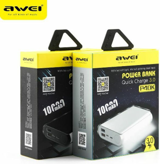 Awei P40K Power Bank 10000mAh with 2 USB-A Ports White view 2