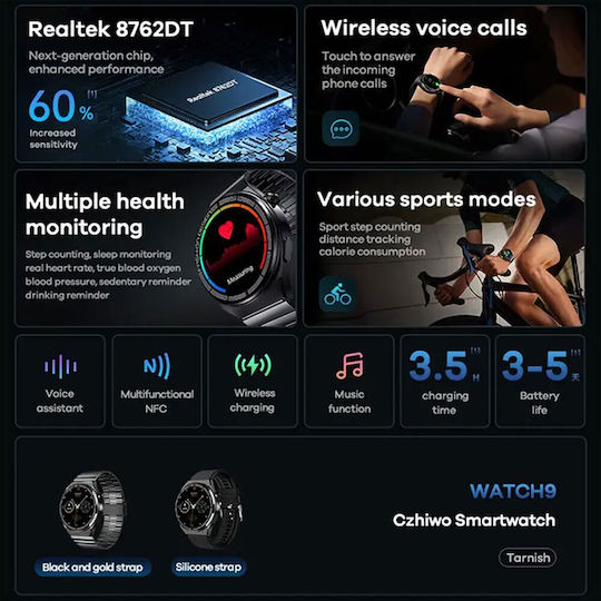 Remax Czhiwo Watch 9 Stainless Steel 52mm with Heart Rate Monitor (Black) view 4