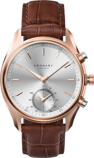 Kronaby Sekel Hybrid Stainless Steel 43mm Waterproof Smartwatch (Rose Brown Leather Strap) view 1