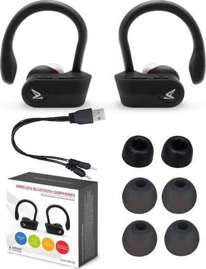 Savio TWS-03 In-ear Bluetooth Handsfree Earphones with Sweat Resistance and Charging Case Black vue 4