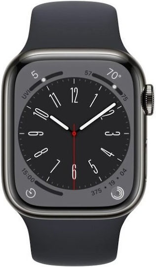 Apple Watch Series 8 Cellular Stainless Steel 41mm Waterproof with eSIM and Heart Rate Monitor (Graphite with Midnight Sport Band) view 2