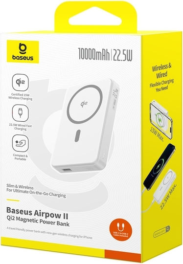Baseus Airpow2 Qi2 Power Bank 10000mAh 22.5W with USB-A Port and USB-C Port White view 8