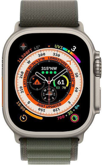 Apple Watch Ultra Titanium 49mm Waterproof with eSIM and Heart Rate Monitor (Green Alpine Loop Large)