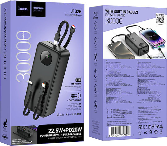 Hoco J132B Power Bank 20000mAh 20W with USB-A Port and USB-C Port Power Delivery Black view 2