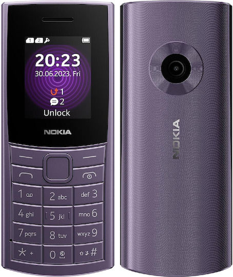 Nokia 110 (2023) Dual SIM Mobile with Buttons Arctic Purple view 2