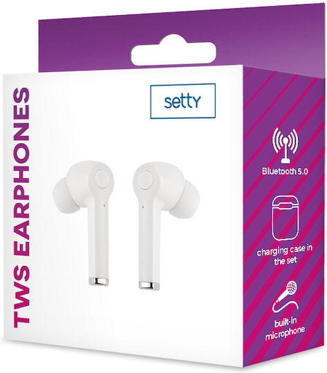 Setty ECA-01 In-ear Bluetooth Handsfree Earphones with Charging Case White view 3